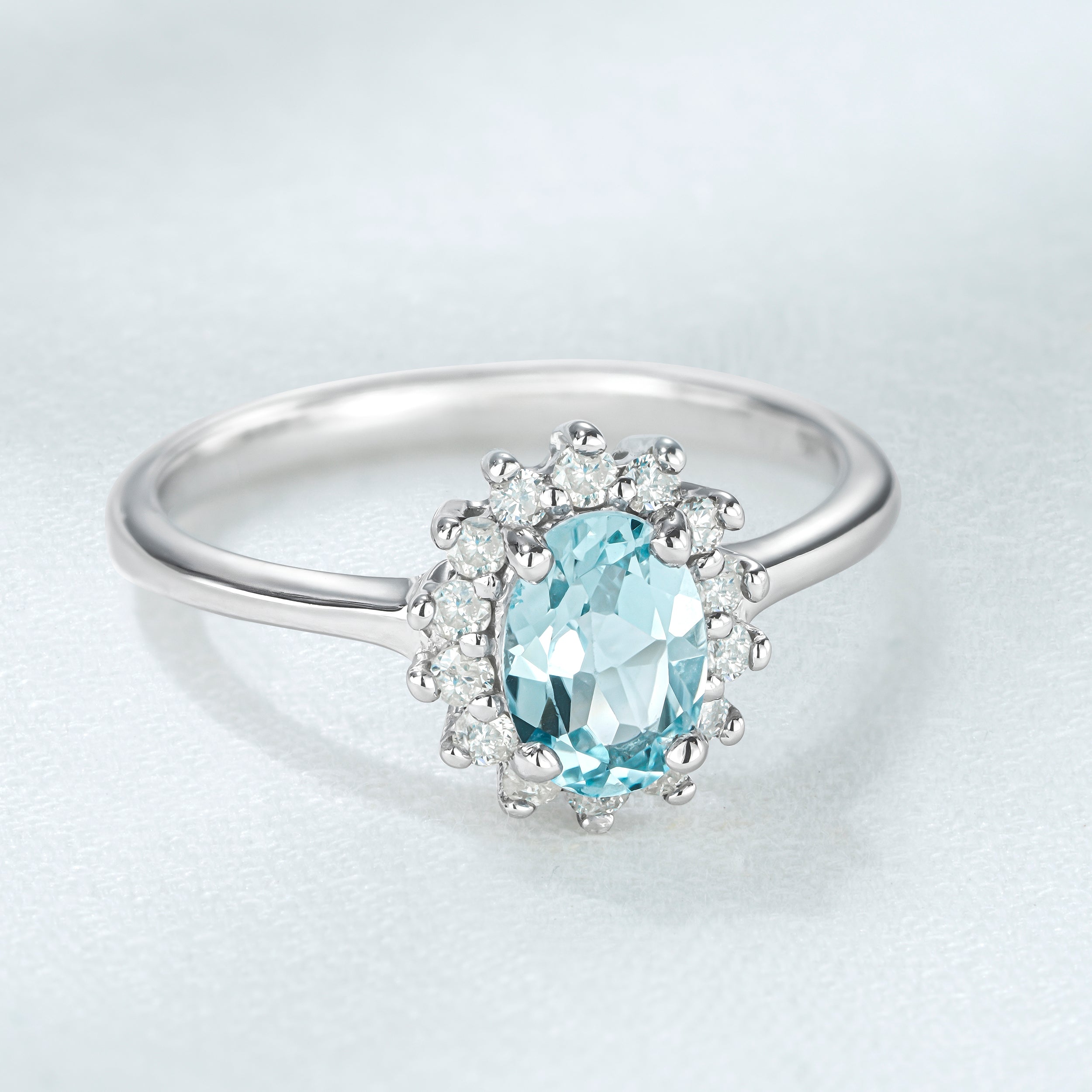 Blue Topaz 0.95CT And Diamond 925 Sterling Silver Ring